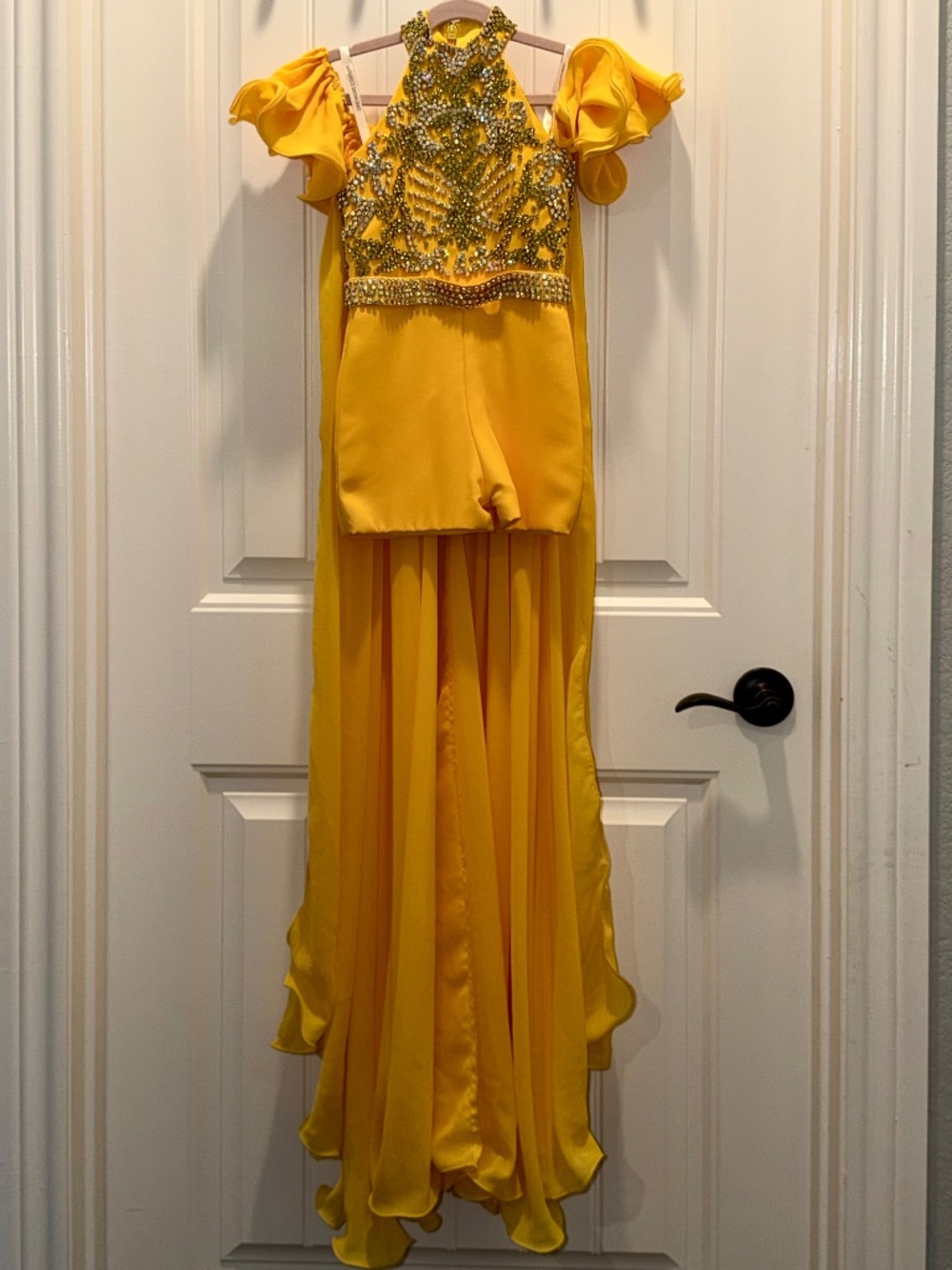 One More Couture Girls Size 2 Yellow Pageant Outfit with Cape
